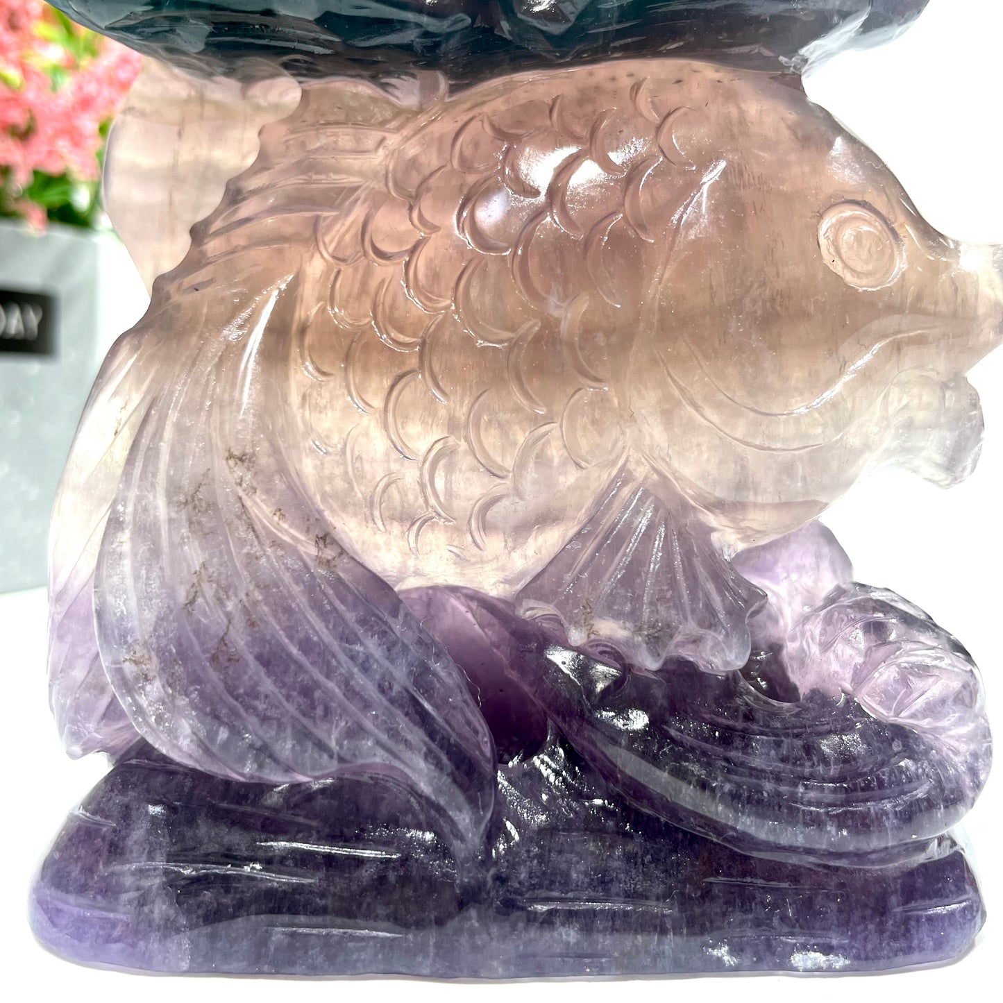 1 Count Fluorite Flower Fish Crystal Carving Healing Stones Natural Stone Chakra Balancing Reiki Home Office Decor From IG Crystal