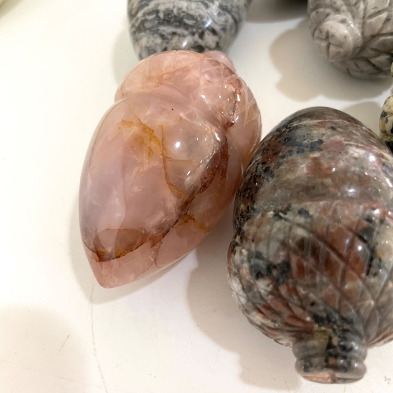 6.5cm Different Maerail Pinecone Crystal Clear Quartz Rose Quartz Dalmatian Jasper Stochastic 5PCS From IG Crystal