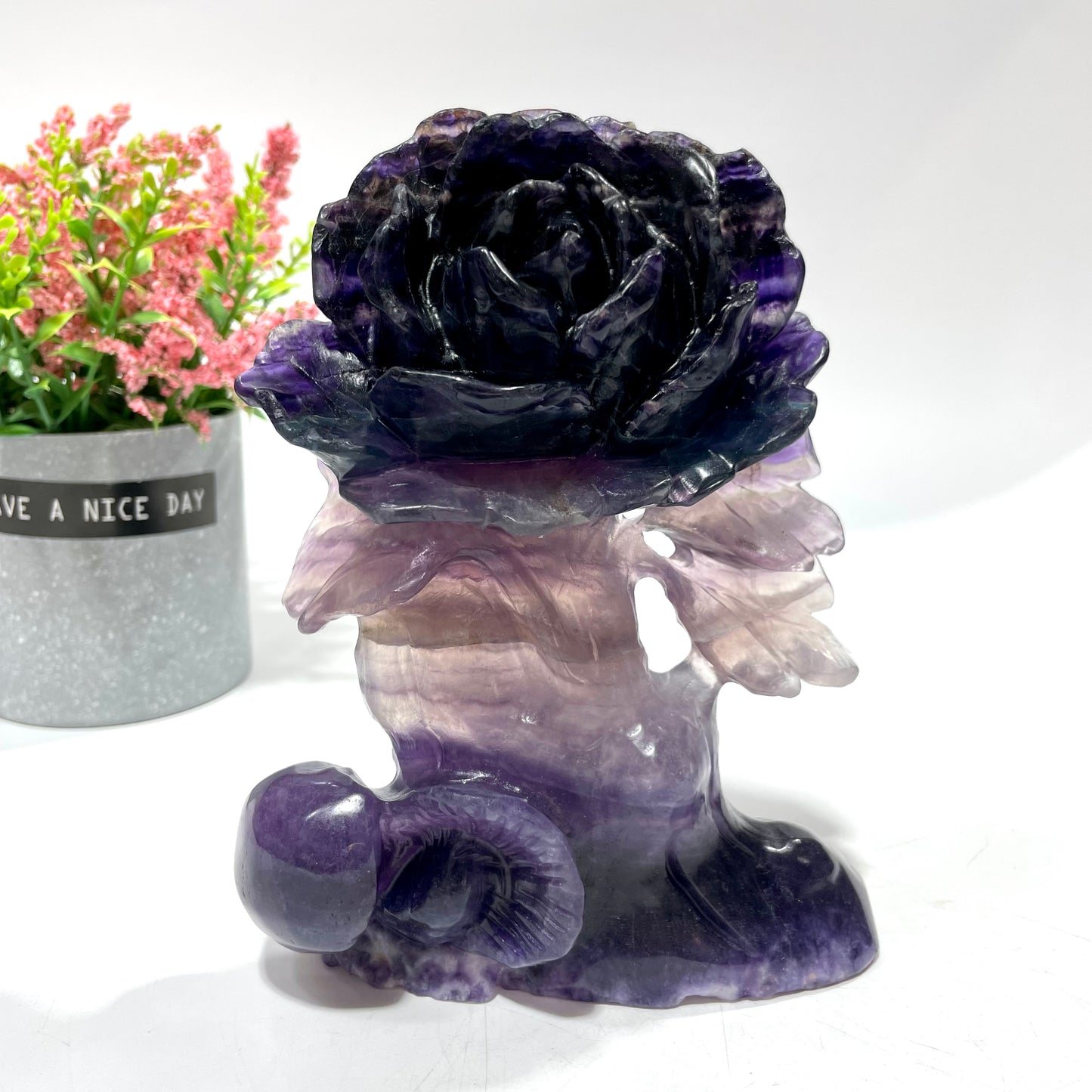 1 Count Fluorite Flower Fish Crystal Carving Healing Stones Natural Stone Chakra Balancing Reiki Home Office Decor From IG Crystal
