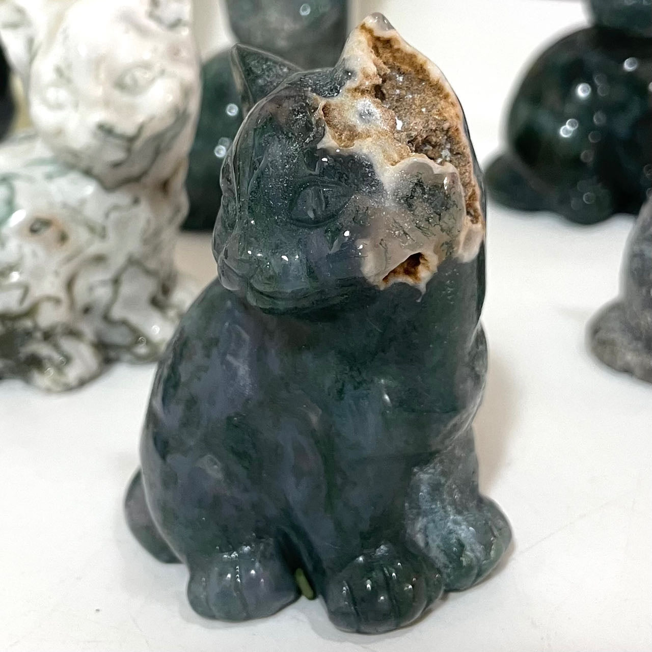 2 Counts Moss Agate Cat Crystal Reiki Crytsal Healing Home Decor From IG Crystal