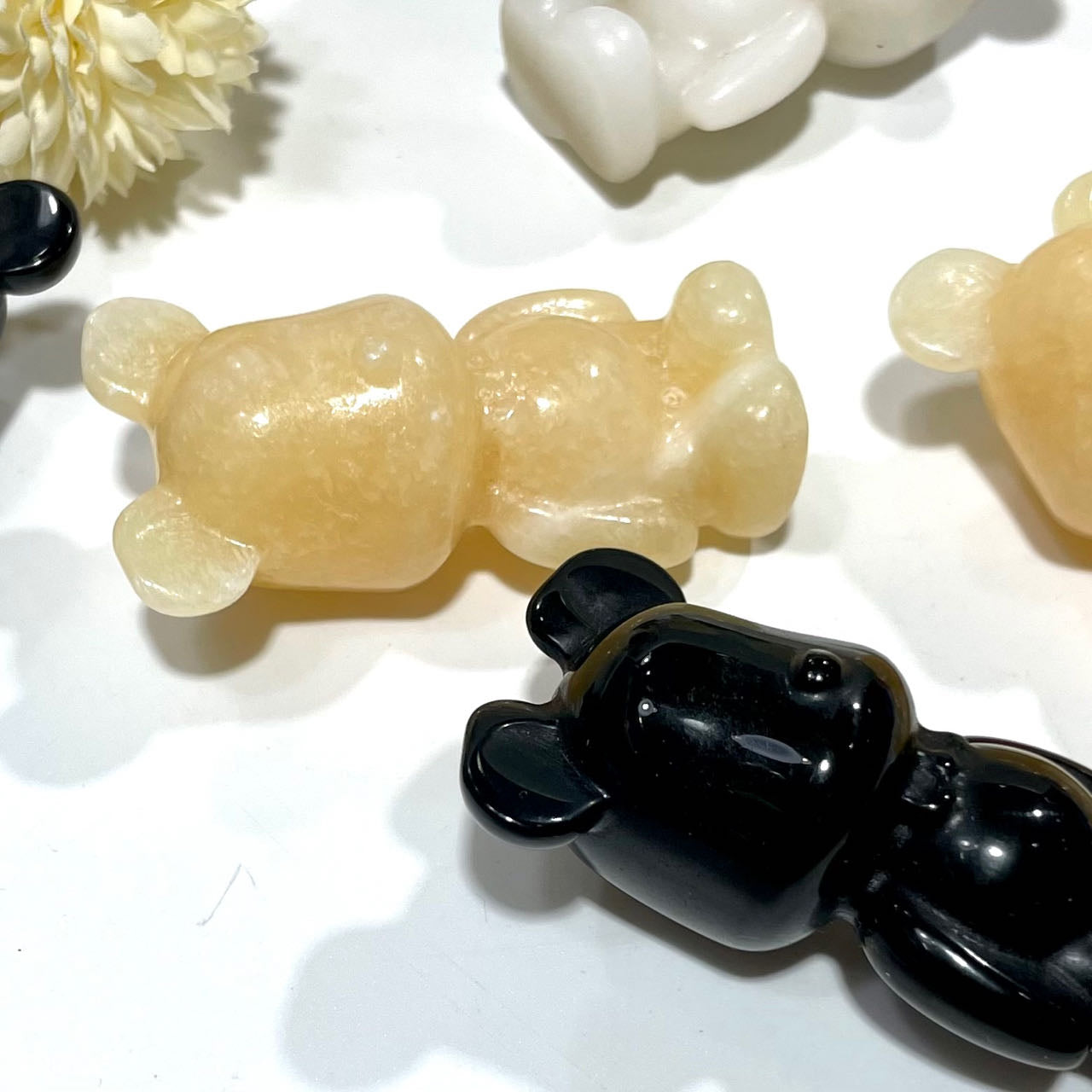 3 Counts Different Materials Gloomy Bear Crystal Yellow Calcite Black Obsidian Healing Crystal Home Decoration From IG Crystal
