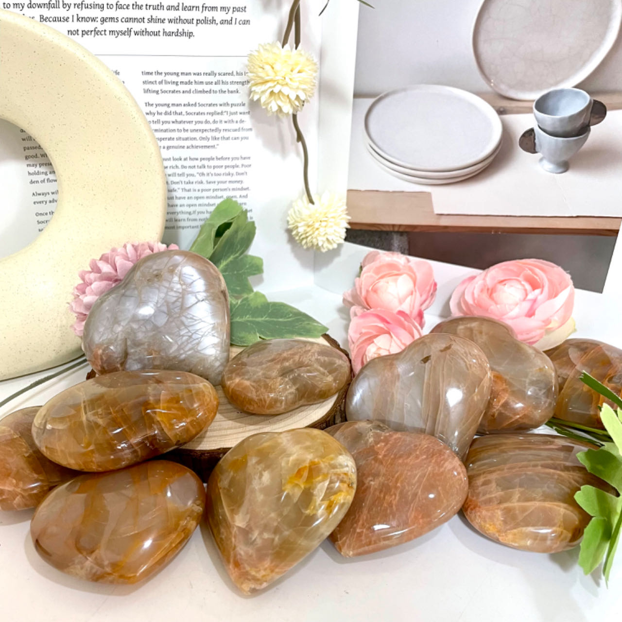 4PCS Heart Shape Orange Labradorite Stone Healing Stone From IG Crystal