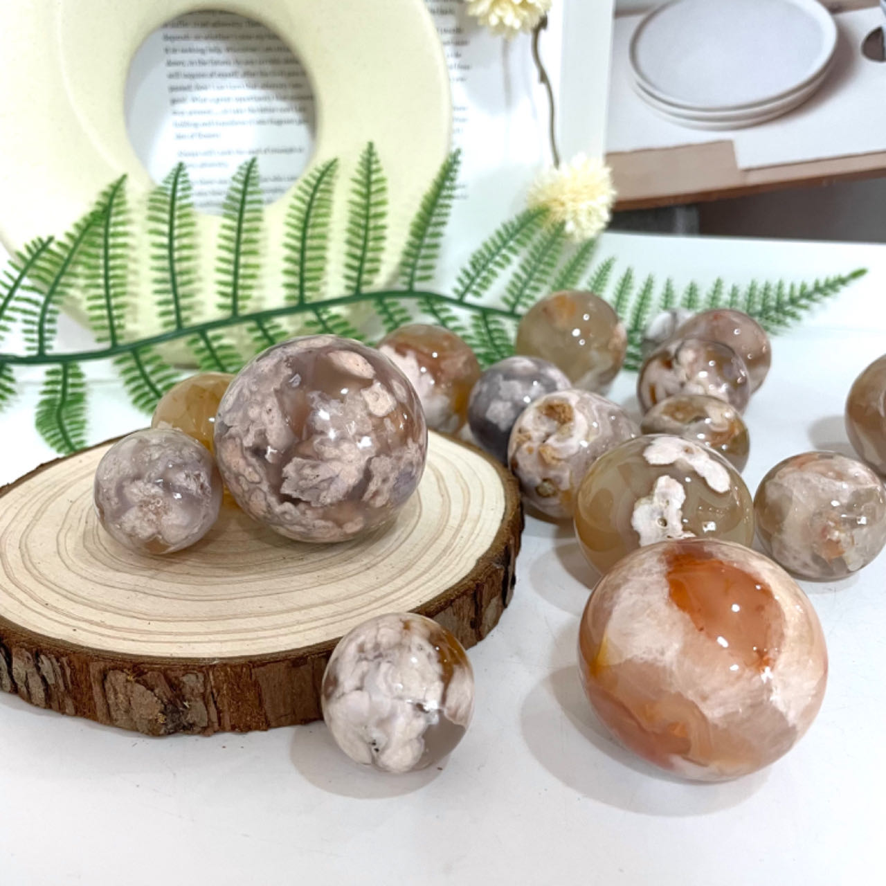 3~5PCS Small Pink Flower Agate Balls 2.5~5cm Healing Stone Home Decoration From IG Crystal