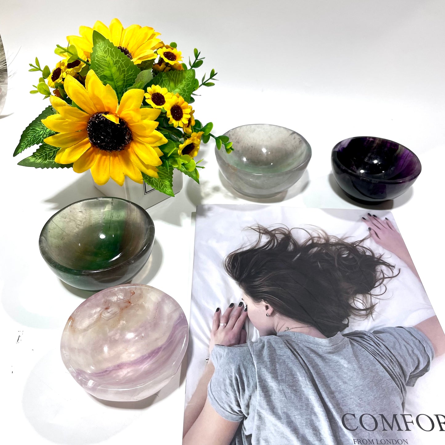 1~2 Counts Fluorite Bowl Hand Polished Gem Stone Bowls Natural Raw Crystal Decorative Dish Jewelry Storage Agate Bowl for Meditation Reiki Healing From IG Crystal