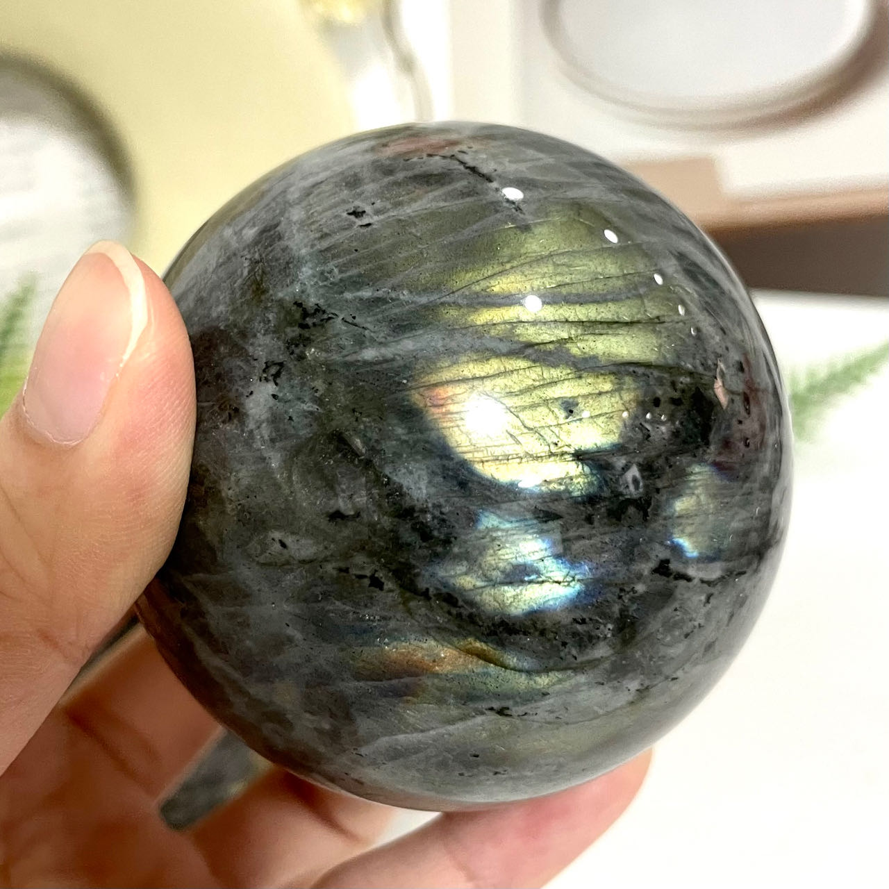 Moonstone Labradorite Ball 60~70mm With Silver Stand Set Healing Stone Home Decoration From IG Crystal