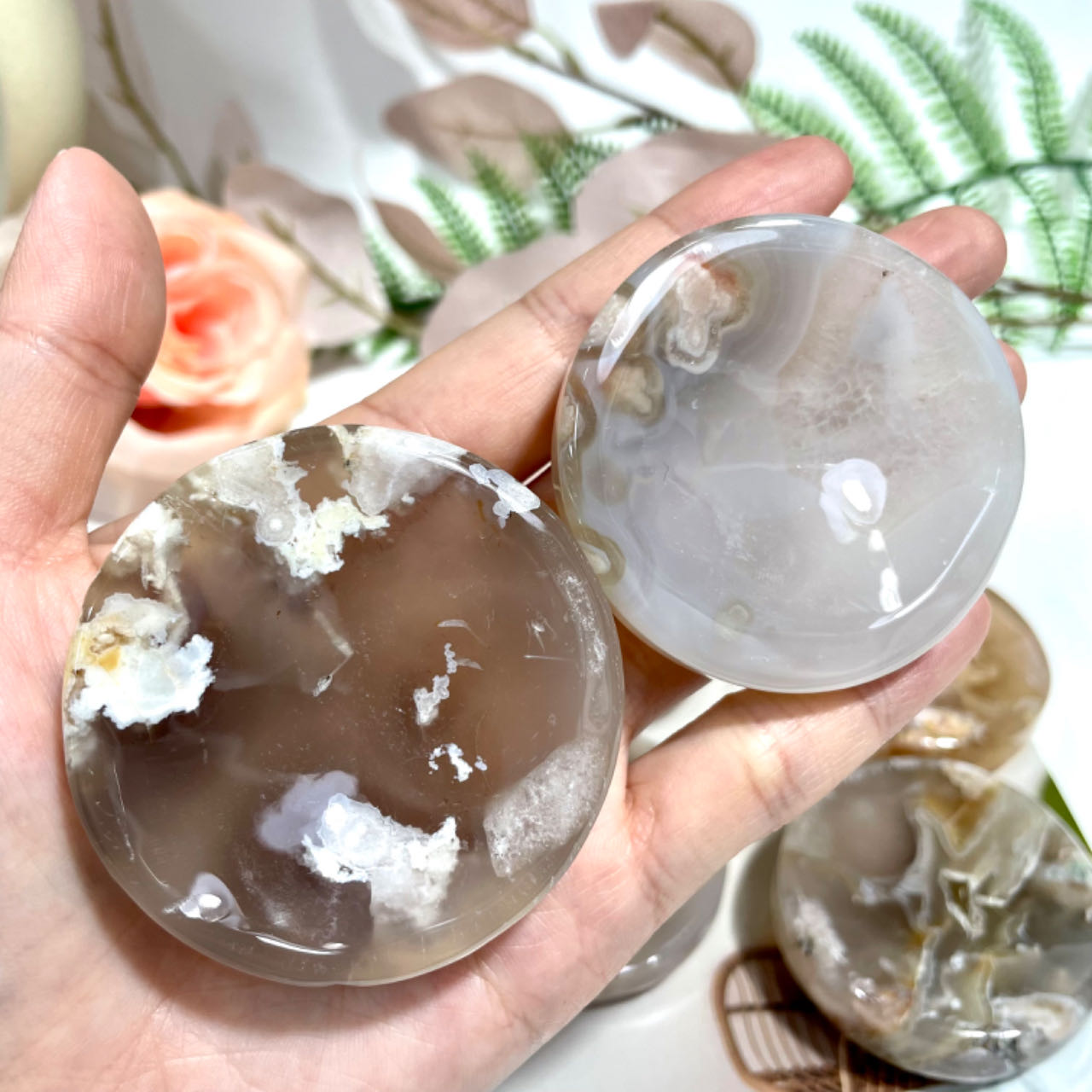 4~6 Counts Small Pink Flower Agate Bowl Healing Stone Home Decoration From IG Crystal