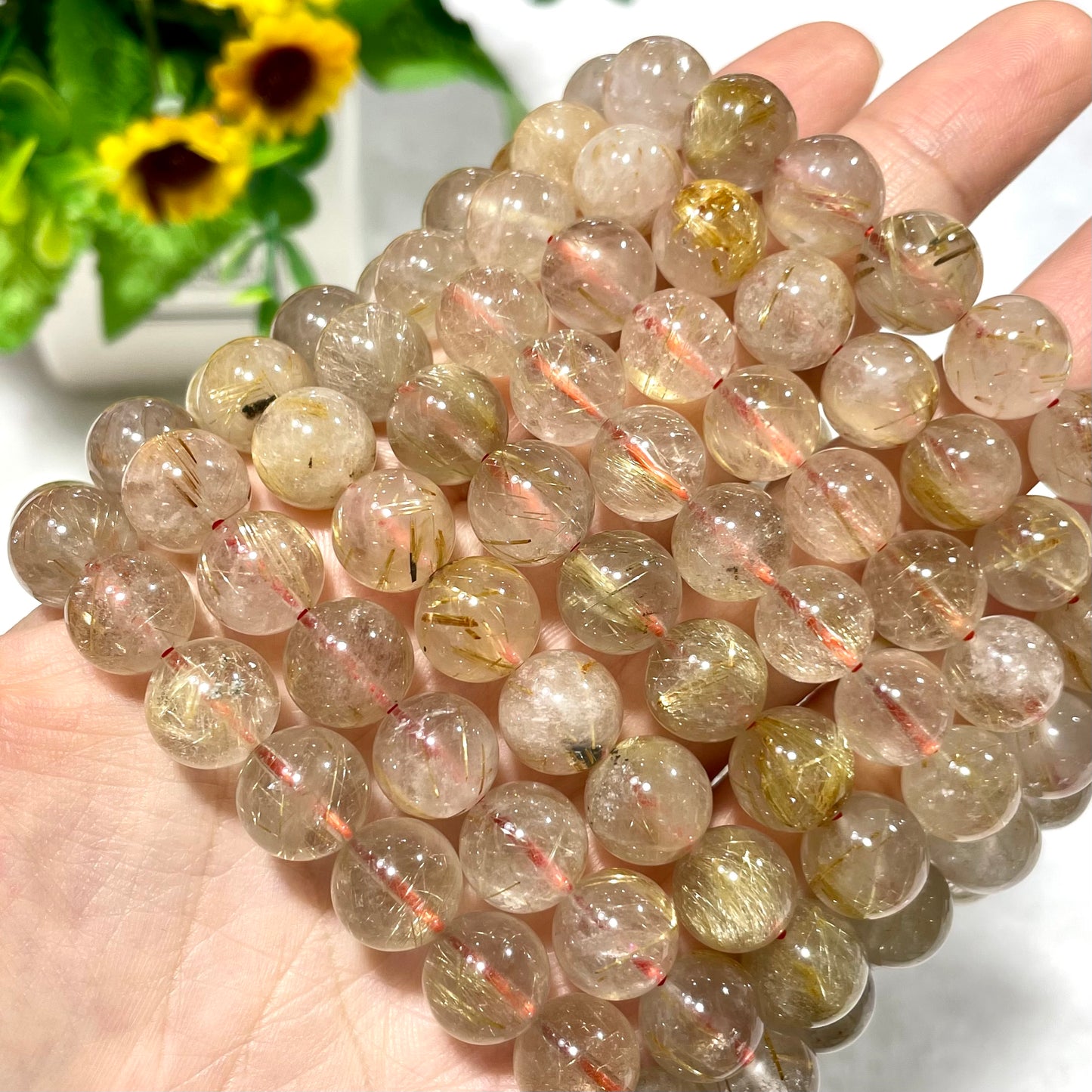 3 Counts Golden Rutile Bracelet 10~11mm Natural Crystals Healing Crystals Bracelet for Women and Men Teens Crystal Jewelry Shop Pretty Crystals From IG Crystal