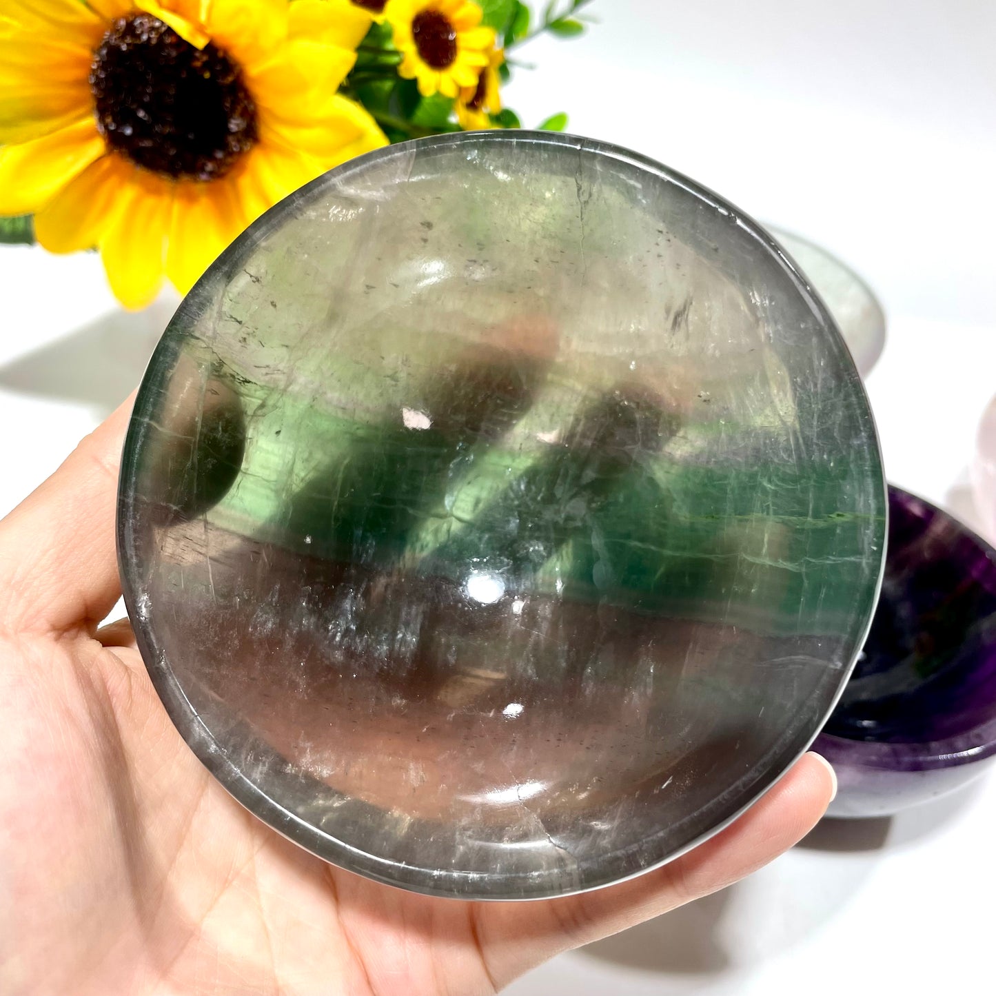 1~2 Counts Fluorite Bowl Hand Polished Gem Stone Bowls Natural Raw Crystal Decorative Dish Jewelry Storage Agate Bowl for Meditation Reiki Healing From IG Crystal