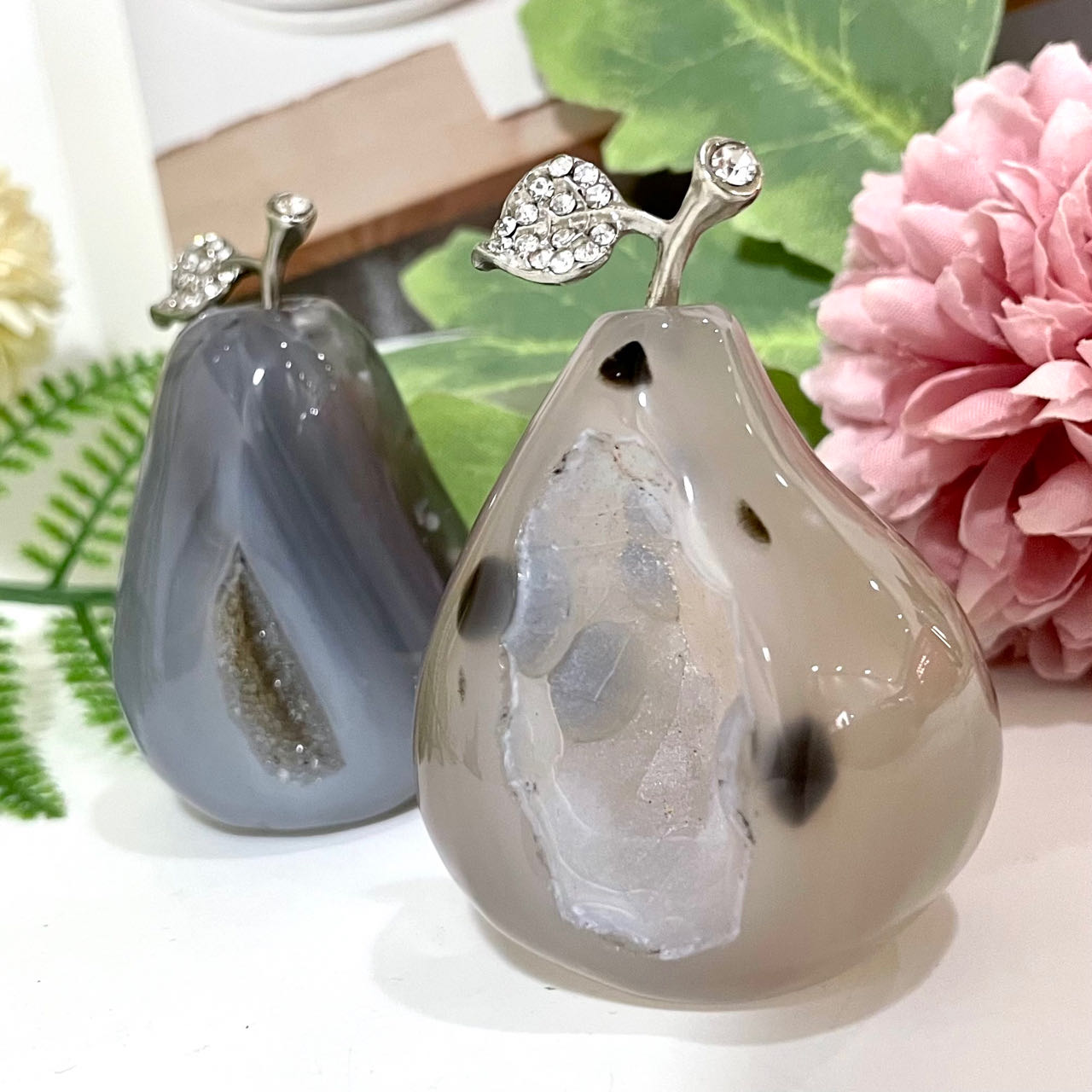 Pear Druzy Natural Raw Geode Healing Stone Agate Stochastic 2PCS From IG Crystal