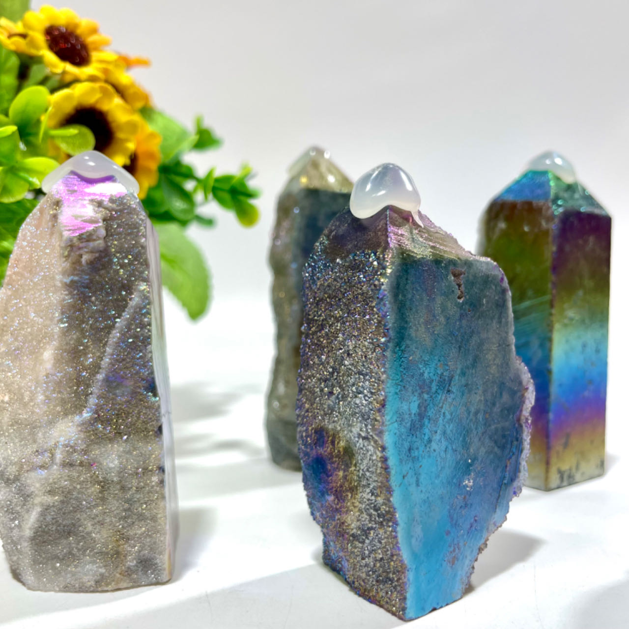 5~7 Counts 500G Rainbow Sphalerite Wand Unnatural Stone Artificial Crystal Gem Mining Chakra Balancing Reiki Healing Crystal Mystery Crystal Display Crystal Shopping Online Home Office Decor From IG Crystal