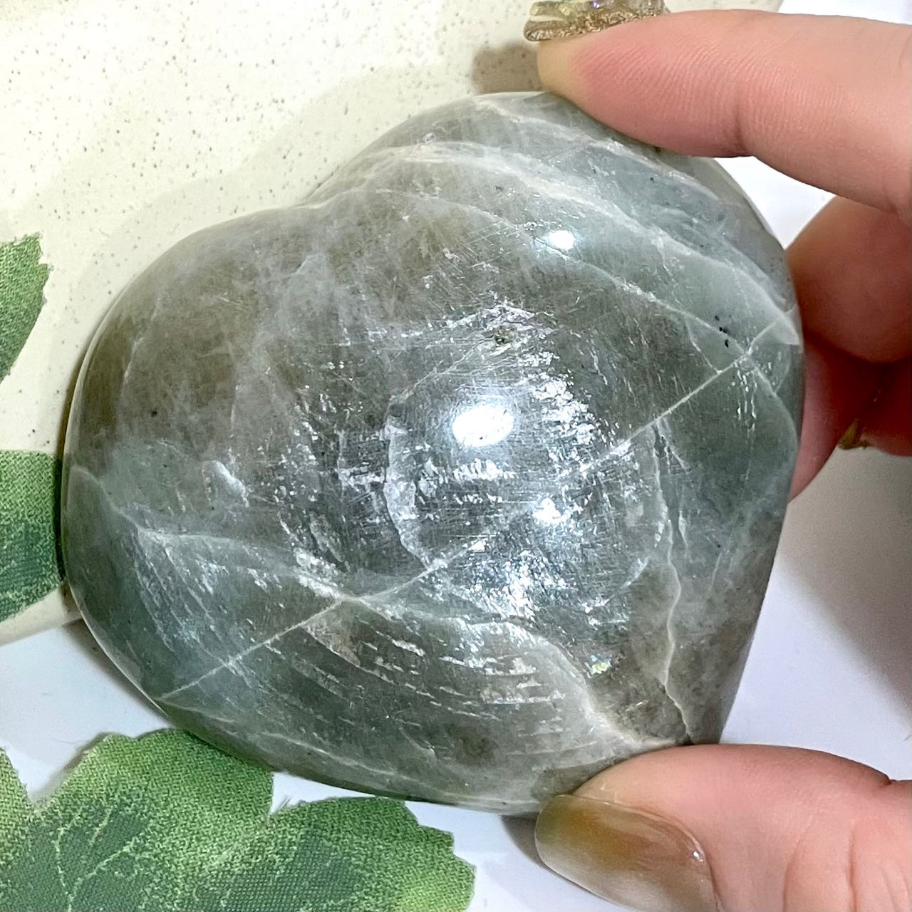 2 Counts Heart Shape Green Moonstone Crystal Reiki Crytsal Healing Home Decor From IG Crystal