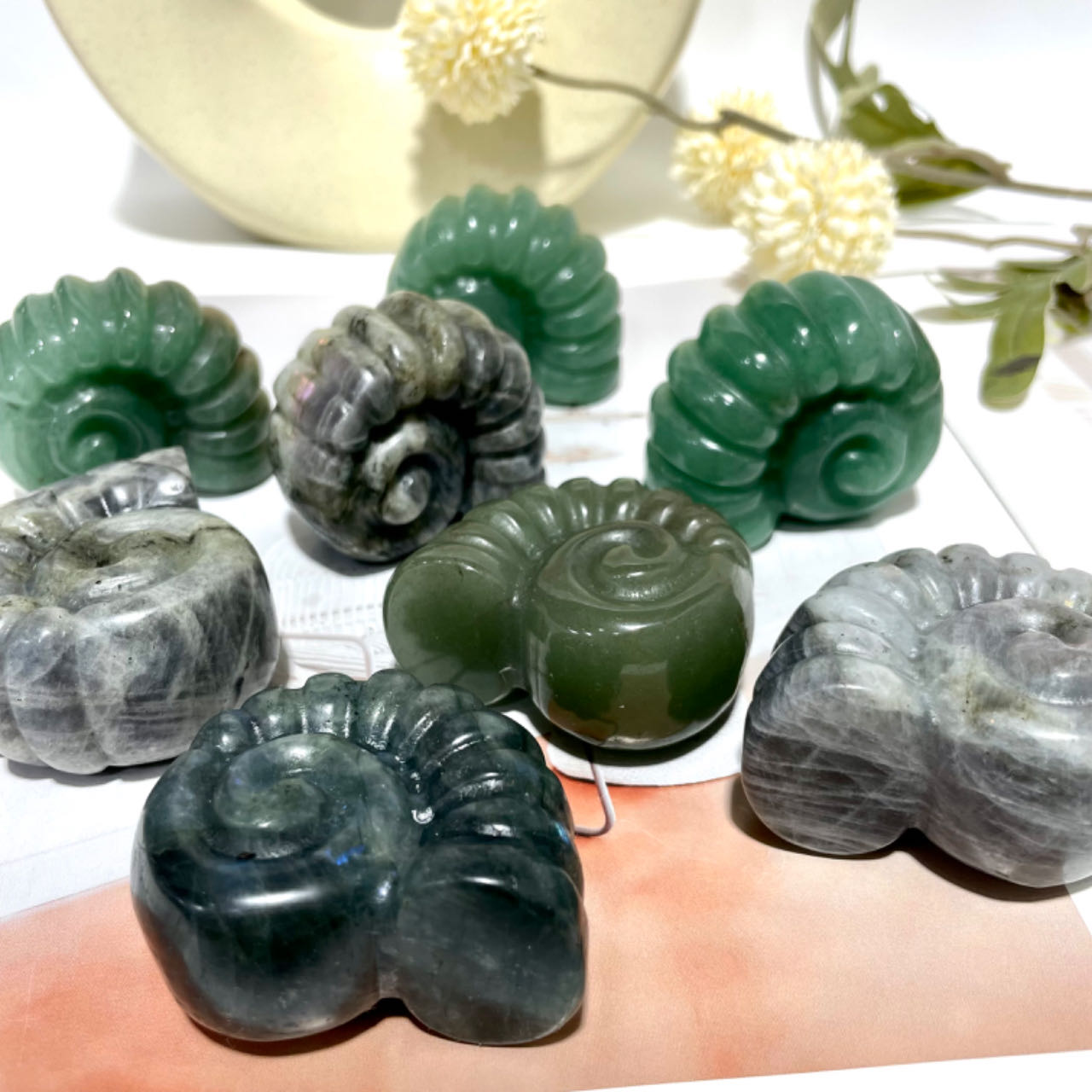 Labradorite Green Aventurine Snail Crystal 3CM 5CM Healing Crystal Home Decoration From IG Crystal