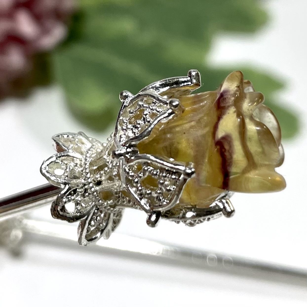 6 Counts 14CM Fluorite Flower Hairpins Silver Metal Hair Sticks Pins Chinese Hanfu Asian Flower Hair Chopsticks Hair Bun Updo Holders Long Hairpins for Women Girls From IG Crystal