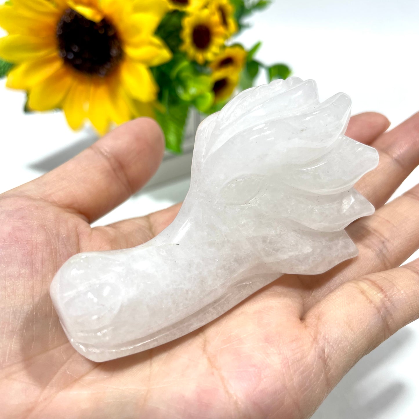 2 Counts Clear Quartz Dragon Head Crystal Carving Healing Stones Natural Stone Chakra Balancing Reiki Home Office Decor From IG Crystal
