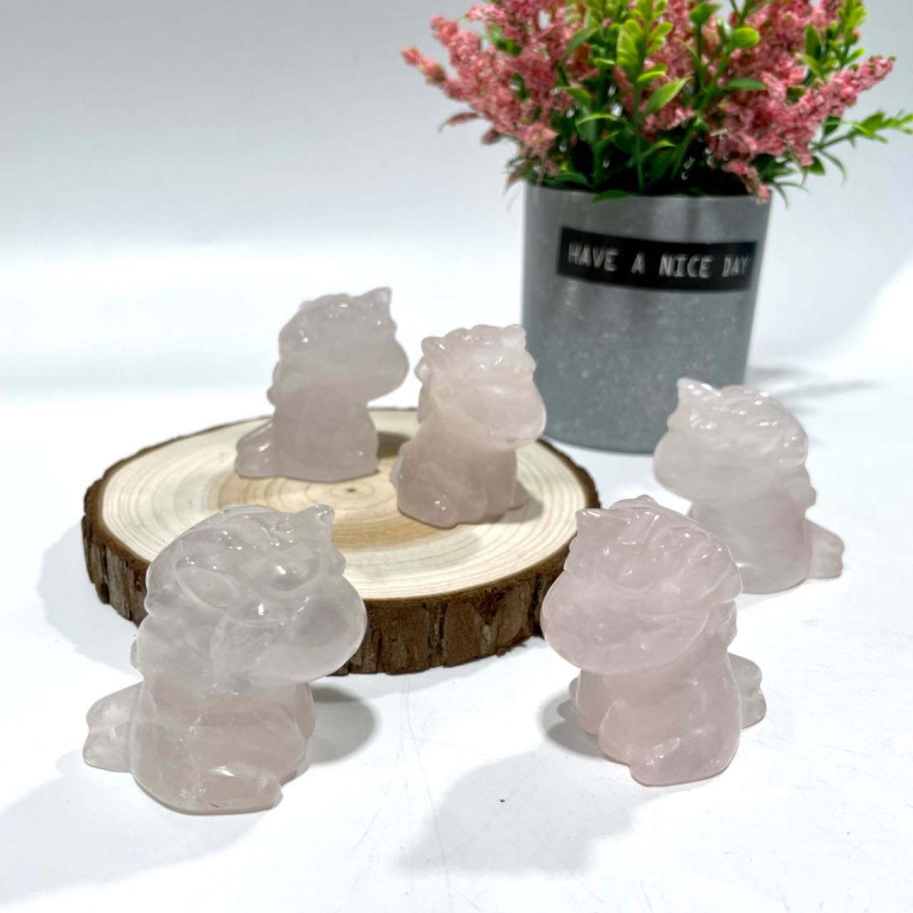 2 Counts Rose Quartz Unicorn Crystal 4.5CM Natural Gemstone Semi Precious Healing Crystals Enhance Positive Energy Home Decoration From IG Crystal