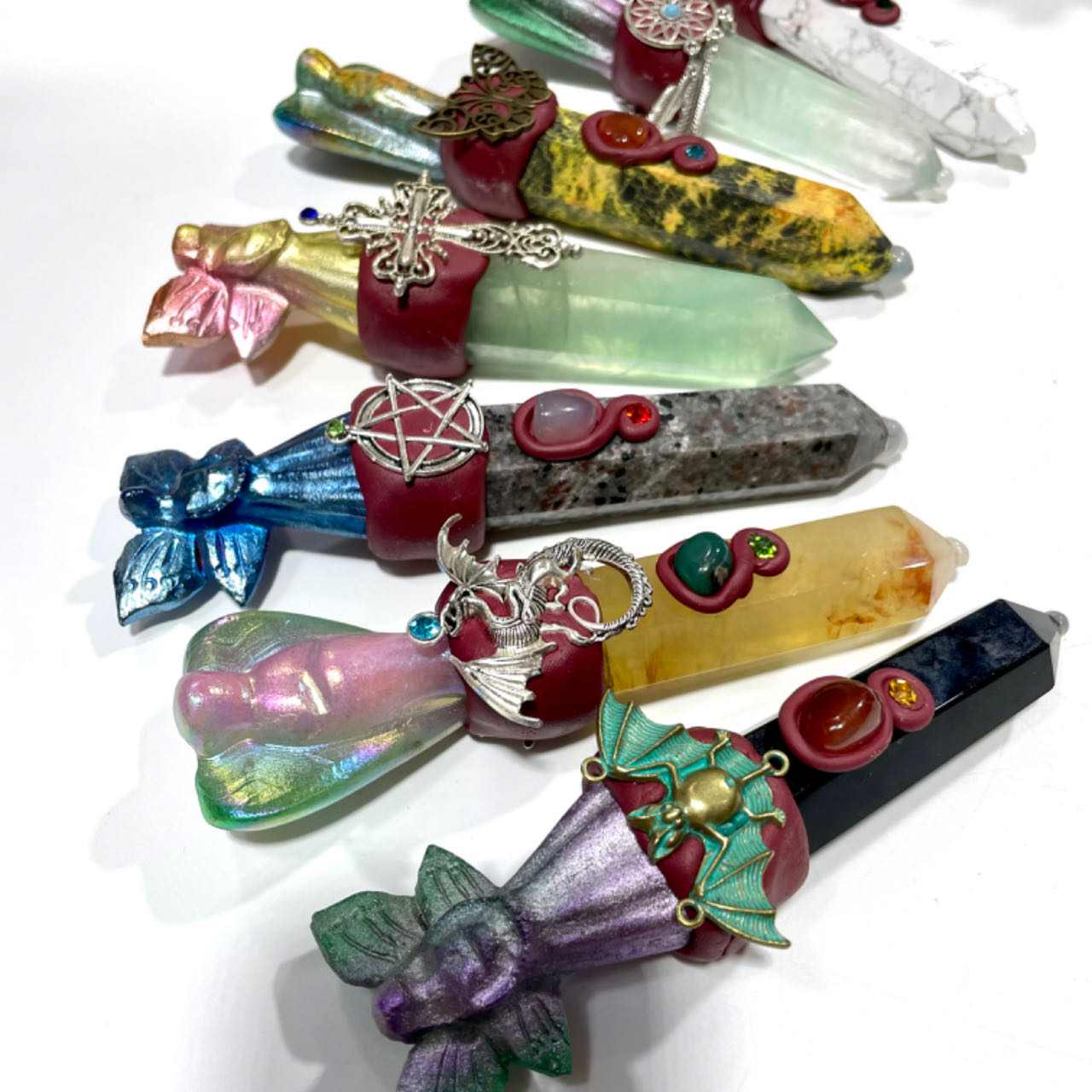 1 Count Different Maerail Magic Wands Flower Fairy High Quality Natural Flourite Citrine Apatite Amethyst Rose Quartz From IG Crystal