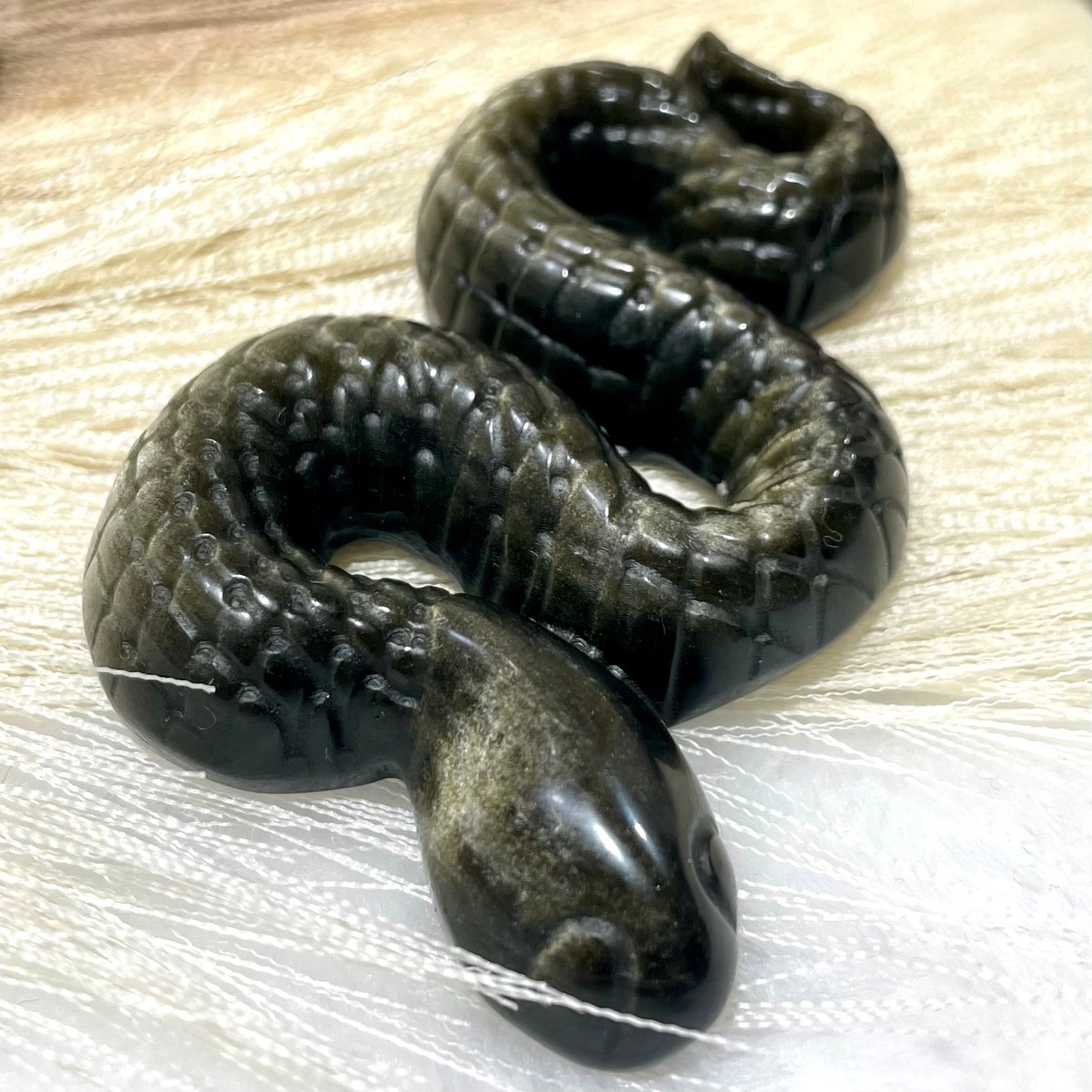 3 Counts Golden Obsidian Snake Crystal Carving Healing Stones Natural Stone Chakra Balancing Reiki Home Office Decor From IG Crystal