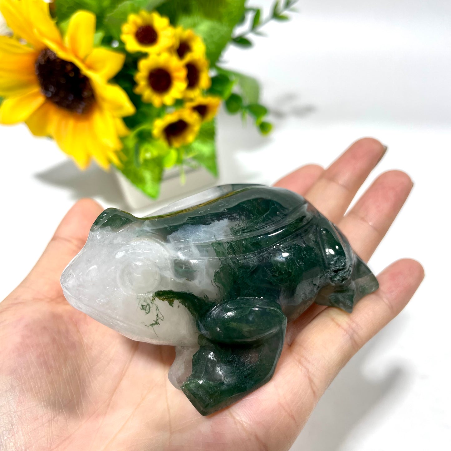 2 Counts Moss Agate Frog Crystal Carving Healing Stones Natural Stone Chakra Balancing Reiki Home Office Decor From IG Crystal