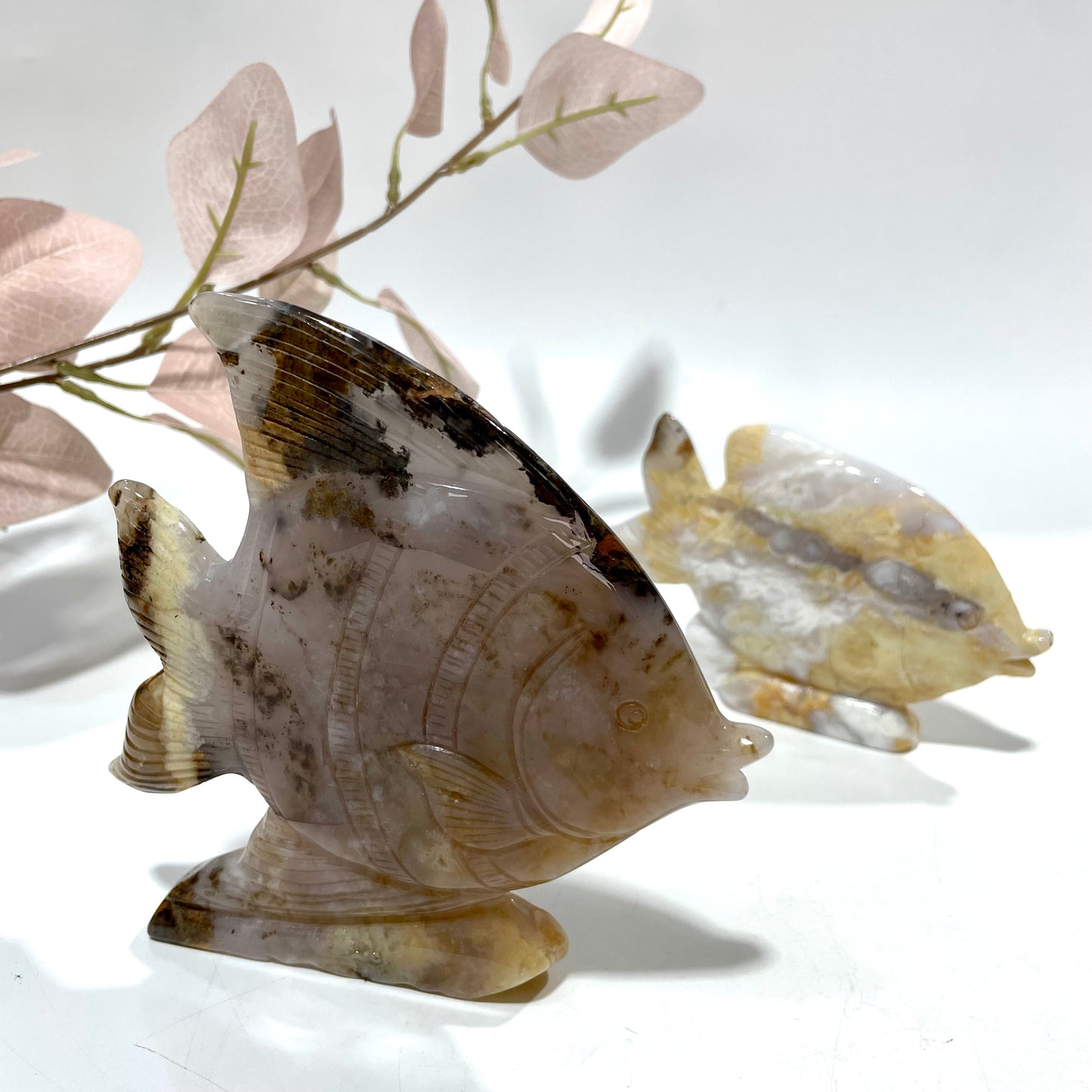 1 Count Chalcedony Fish Crystal Carving Healing Stones Natural Stone Chakra Balancing Reiki Home Office Decor From IG Crystal
