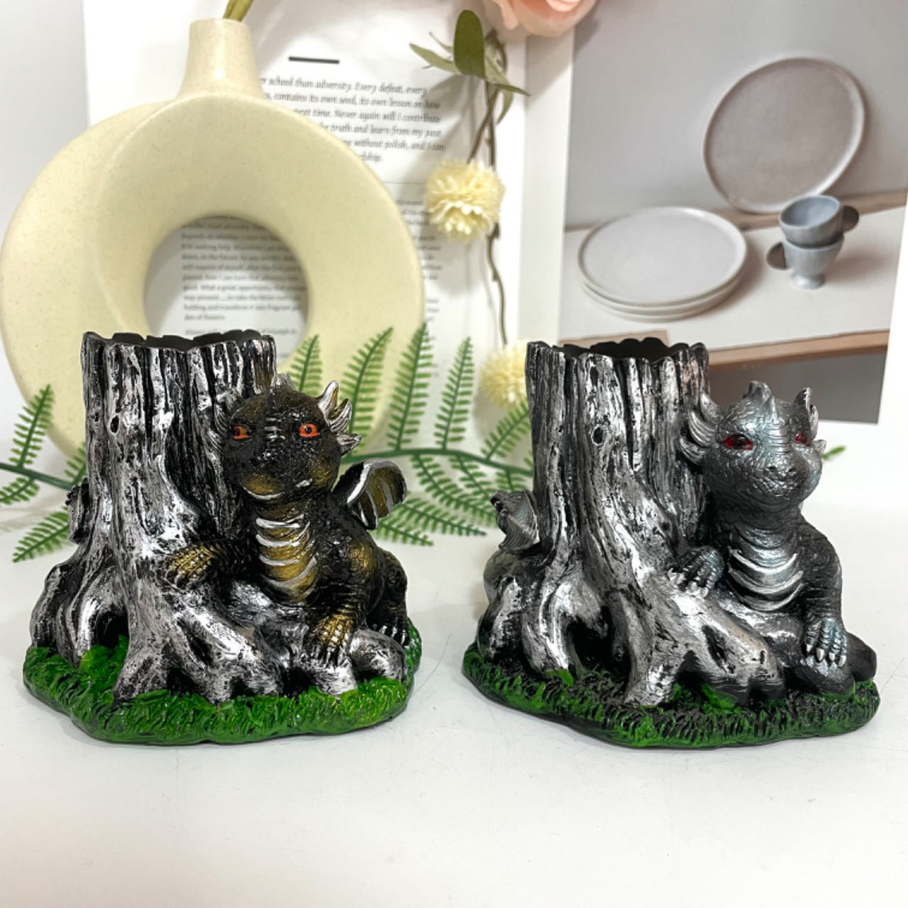 1PCS Tree Dragon Stand Black Silver Yellow Healing Stone Home Decoration For Crystal Ball From IG Crystal