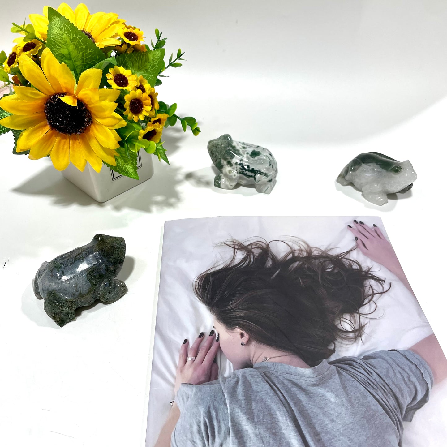 2 Counts Moss Agate Frog Crystal Carving Healing Stones Natural Stone Chakra Balancing Reiki Home Office Decor From IG Crystal