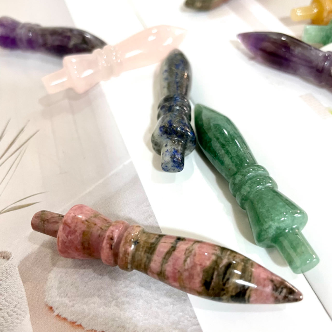 IG Crystal Bullet Crystals 10 Counts Rose Quartz Clear Quartz Amethyst Rohdnite Green Aventurine Sodalite Yellow Jade Healing Stone Home decoration