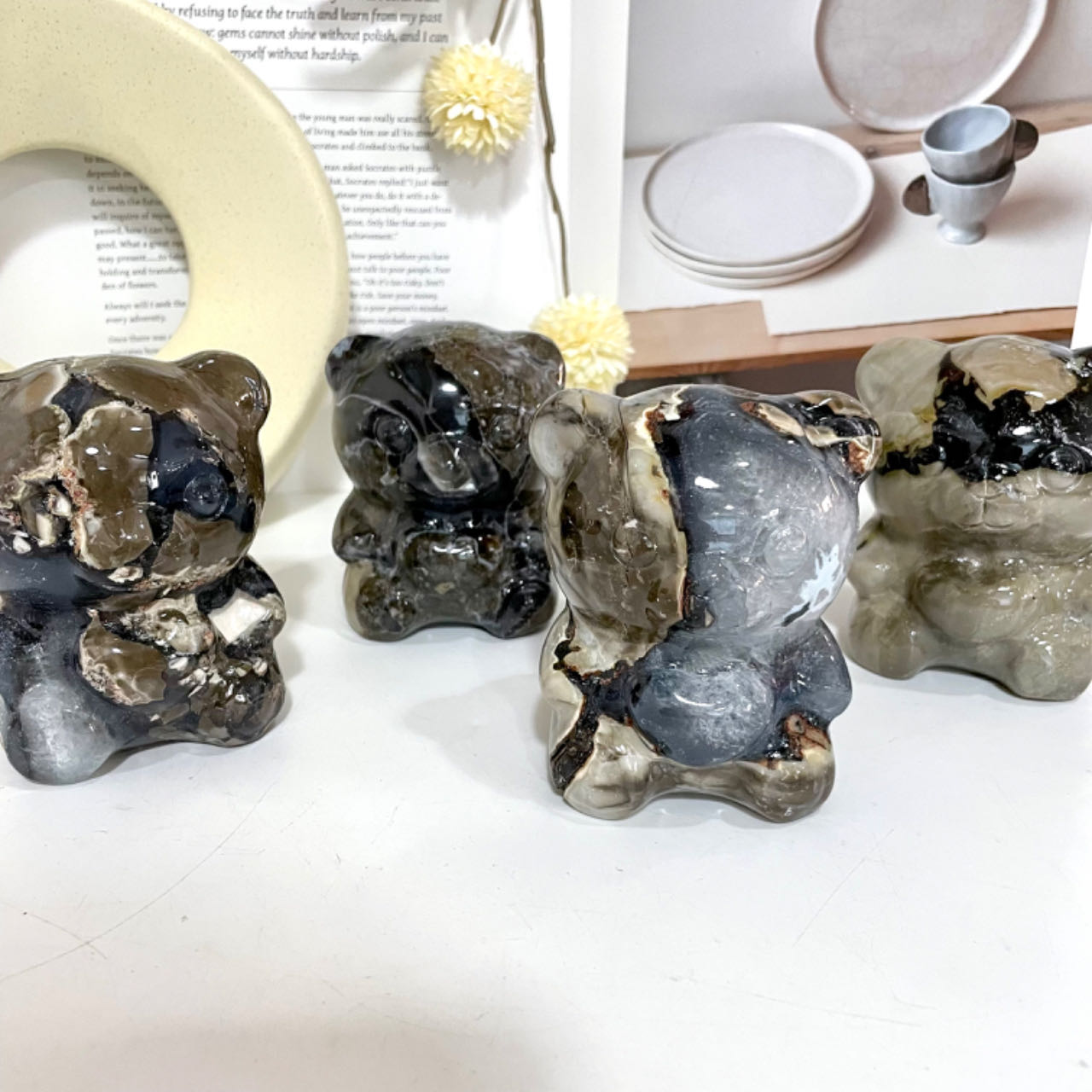 Agate Bear Crystal Healing Stone Animal Collectible Figurine Statue for Reiki From IG Crystal