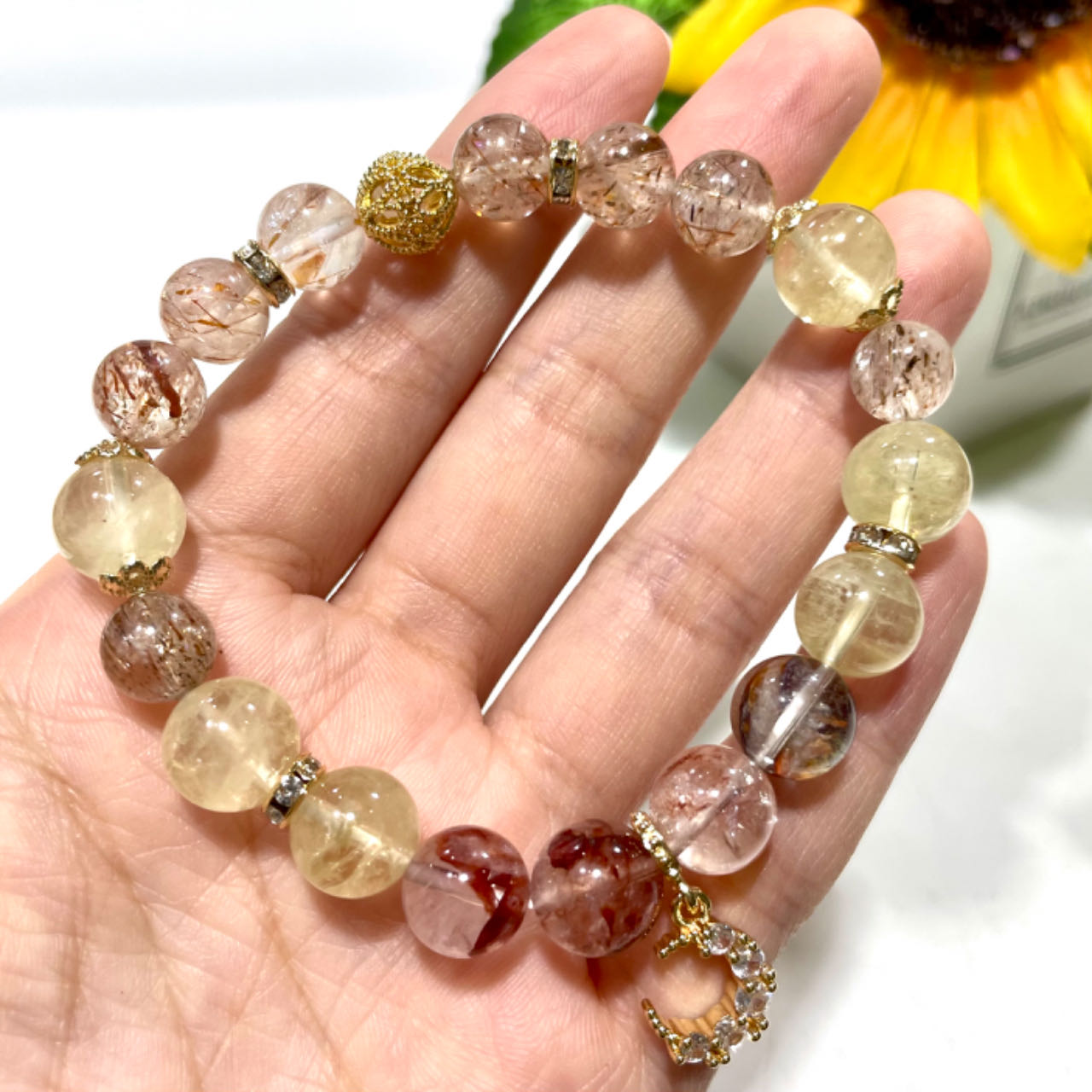 2 Counts DIY Bracelets Finished Product Morganite Fire Quartz Black Rutile Quartz Labradorite Sunstone Blue Tiger Eye Moss Agate Amethyst Clear Quartz Fluorite Original Natural Stone Healing Crystal  From IG Crystal