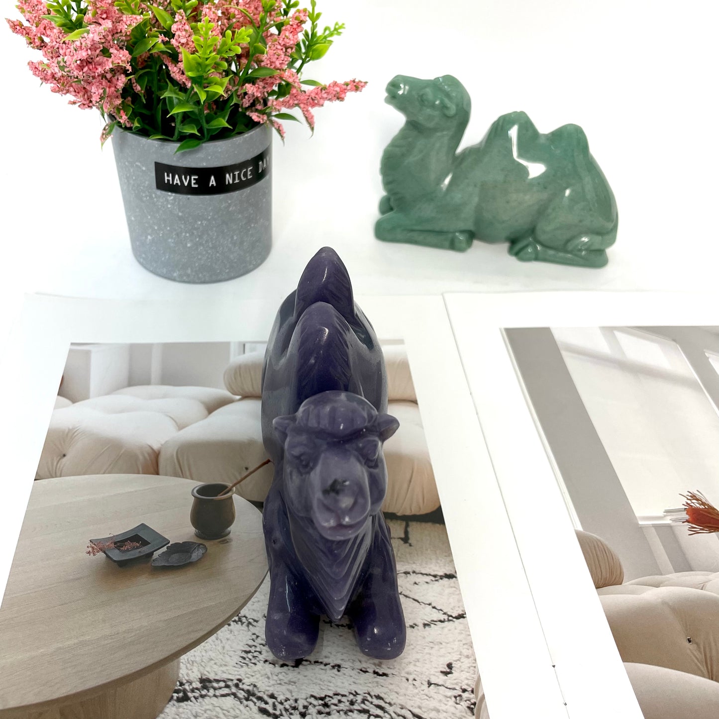 1 Count Big Camel Crystal Carving Green/Purple Aventurine Sodalite Strawberry Quartz Healing Stones Natural Stone Chakra Balancing Reiki Home Office Decor From IG Crystal