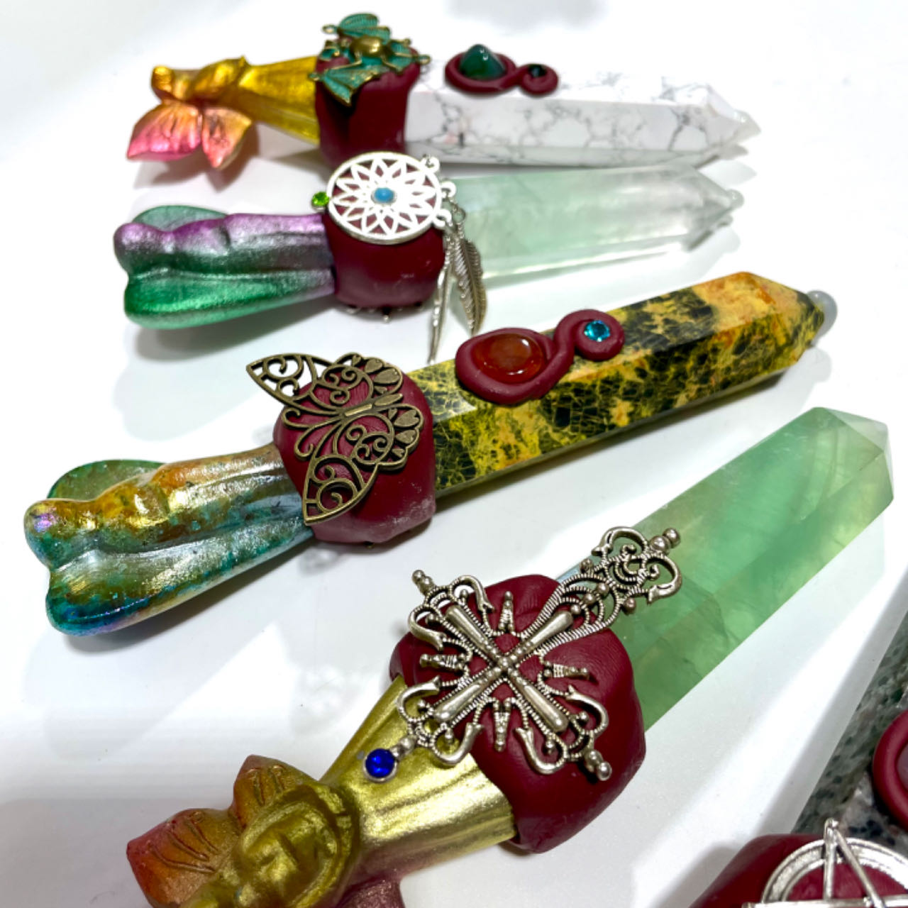 1 Count Different Maerail Magic Wands Flower Fairy High Quality Natural Flourite Citrine Apatite Amethyst Rose Quartz From IG Crystal