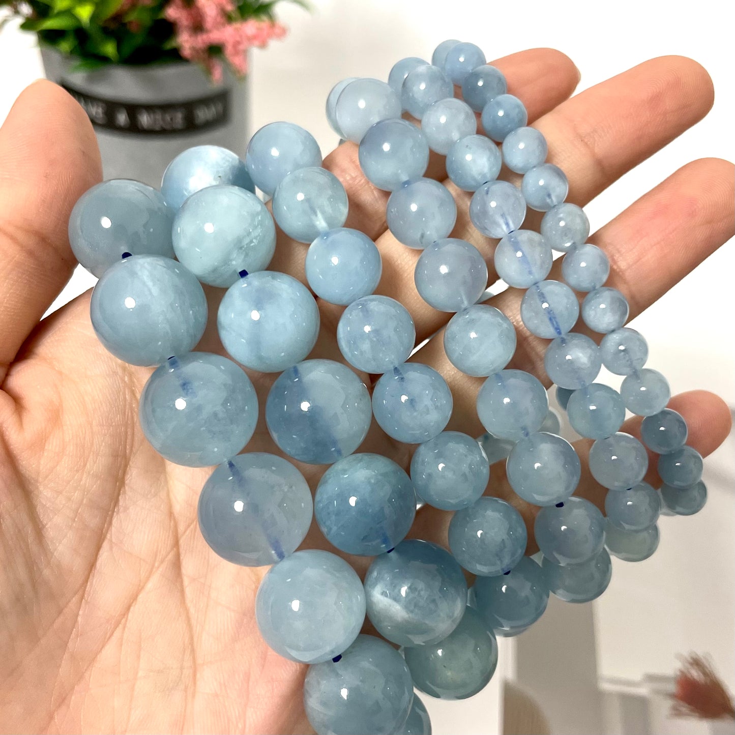 Aquamarine Crystal Bracelets 6mm 8mm 10mm 11mm 14mm 15mm Natural Crystals Healing Crystals Bracelet for Women and Men Teens Crystal Jewelry Shop Pretty Crystals From IG Crystal