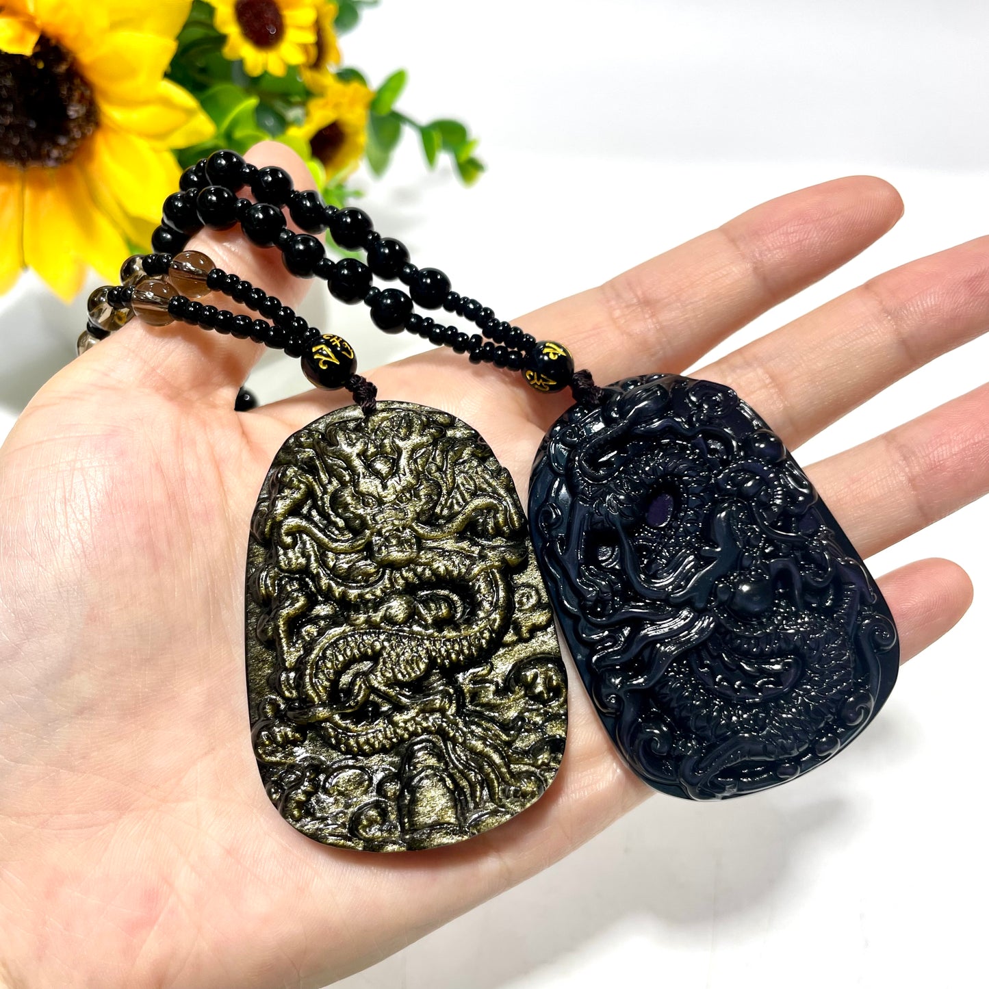 3 Counts Silver Obsidian Necklace Dragon Fox Healing Stones Natural Stone Chakra Balancing Reiki Jewelry For Women And Girl From IG Crystal