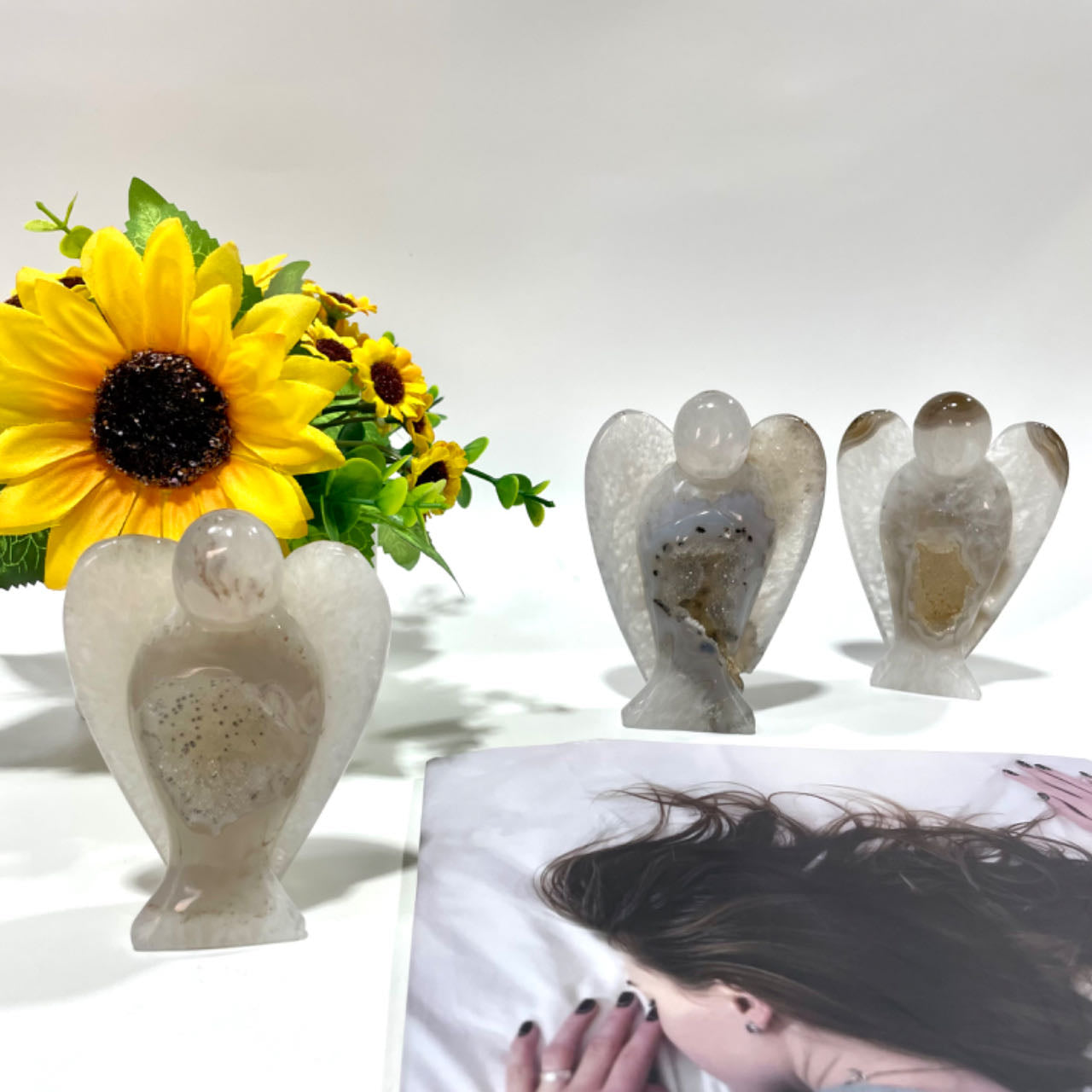 1 Count Geode Angel Crystal Carvings Natural Stone Gem Mining Chakra Balancing Reiki Healing Crystal Mystery Crystal Display Crystal Shopping Online Home Office Decor From IG Crystal