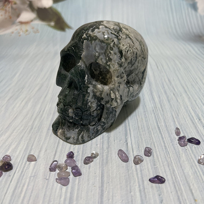 moss agate skull high quality, low price, many kinds of materials