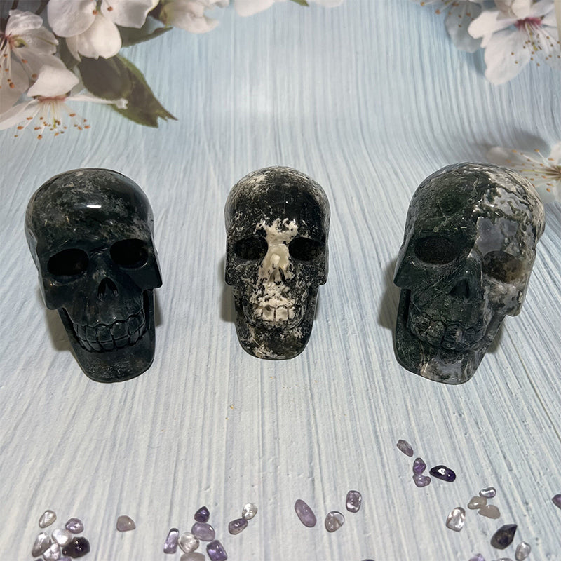 moss agate skull high quality, low price, many kinds of materials